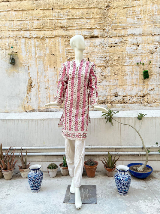 A whimsical take on the orchid's role in the design printed with gold and maroon