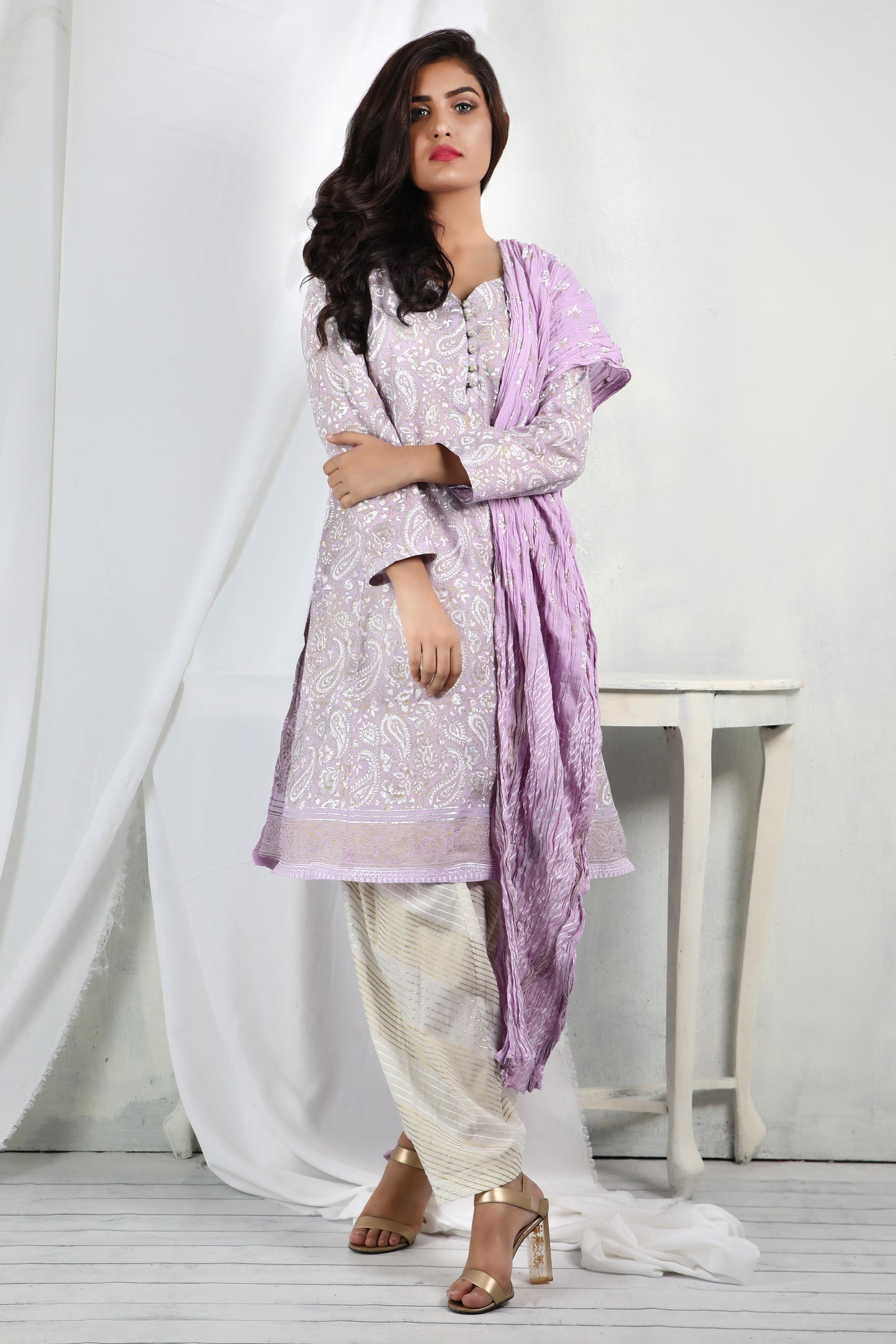 Elevate your style with our hand block printed collection in Lilac.- Stitched Collection
