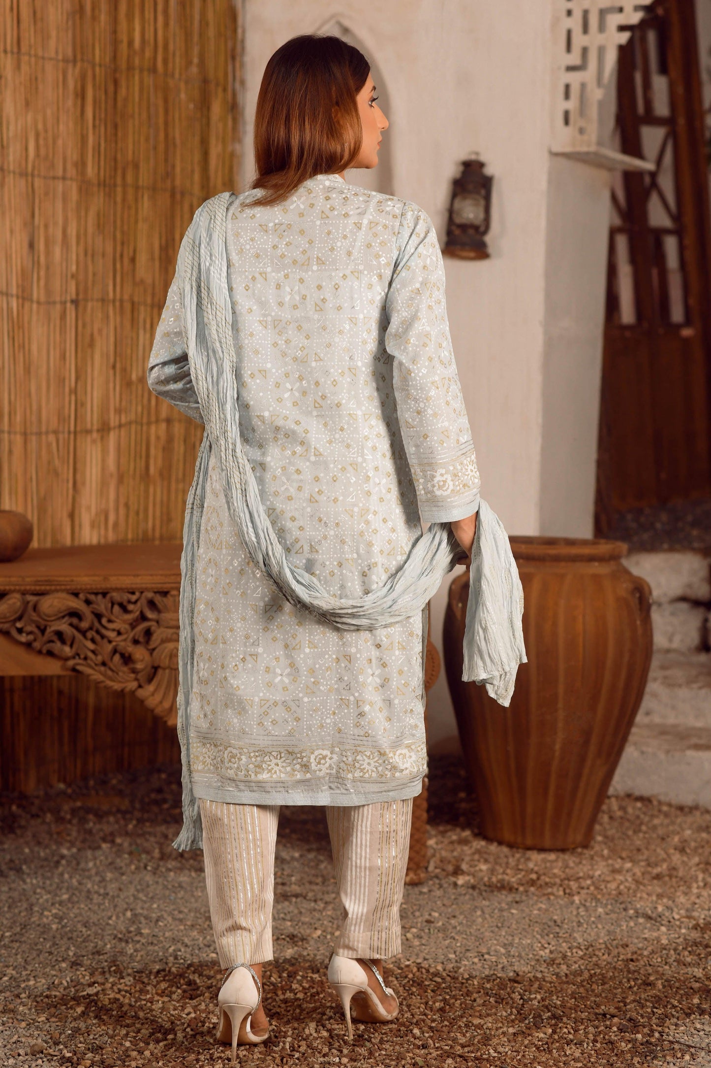 Traditional Chundari Design with Gold Silver Block Printed Stitched Collection