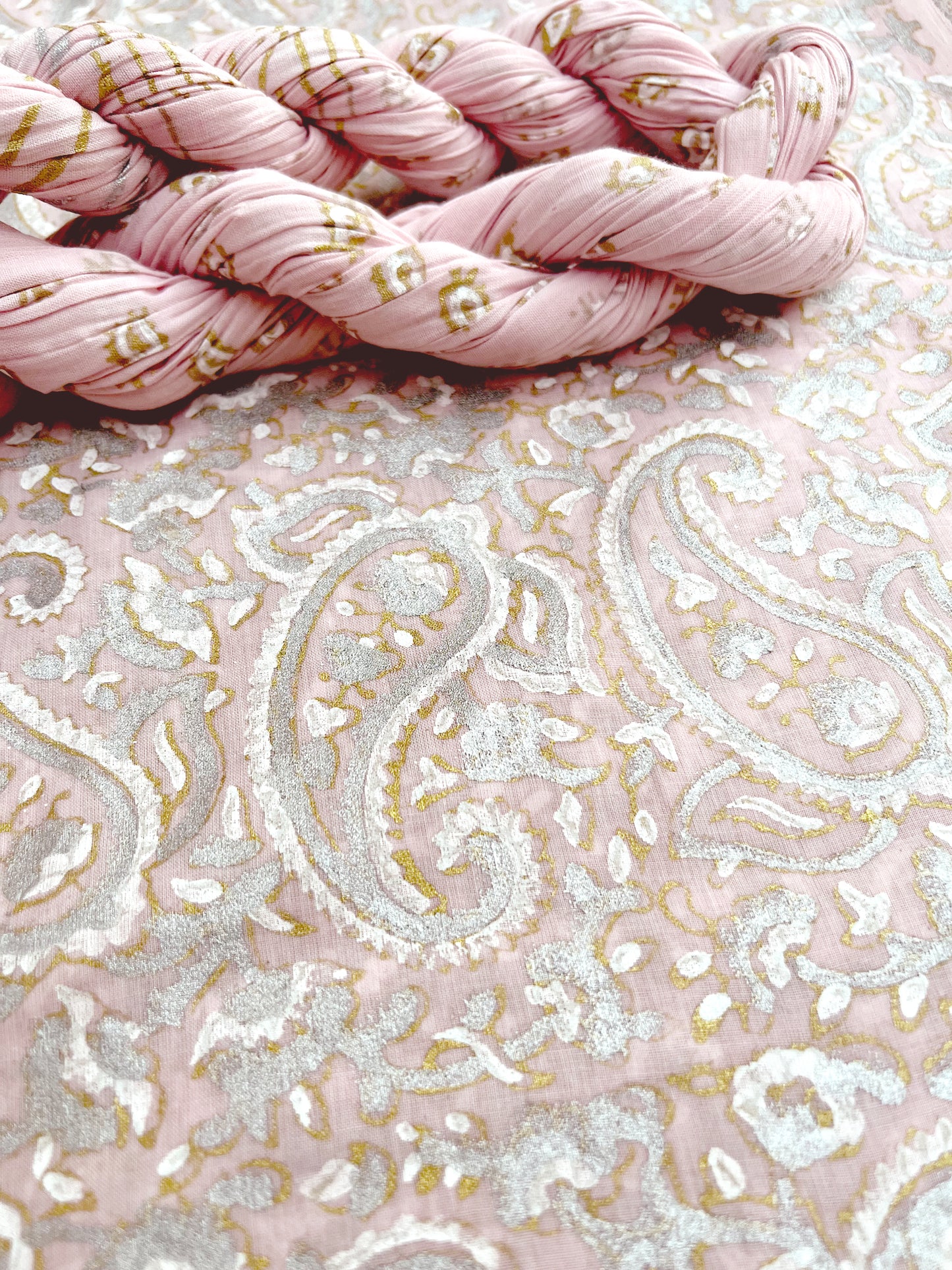Versatile Elegent Paisley Design Block Printed with luxurious Gold Silver and White - Unstitched Collection