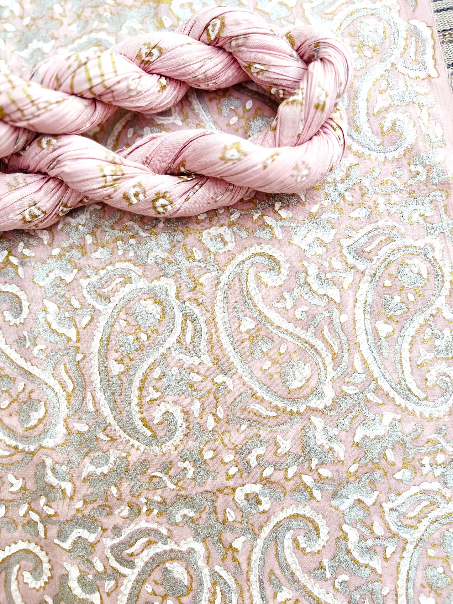 Versatile Elegent Paisley Design Block Printed with luxurious Gold Silver and White - Unstitched Collection