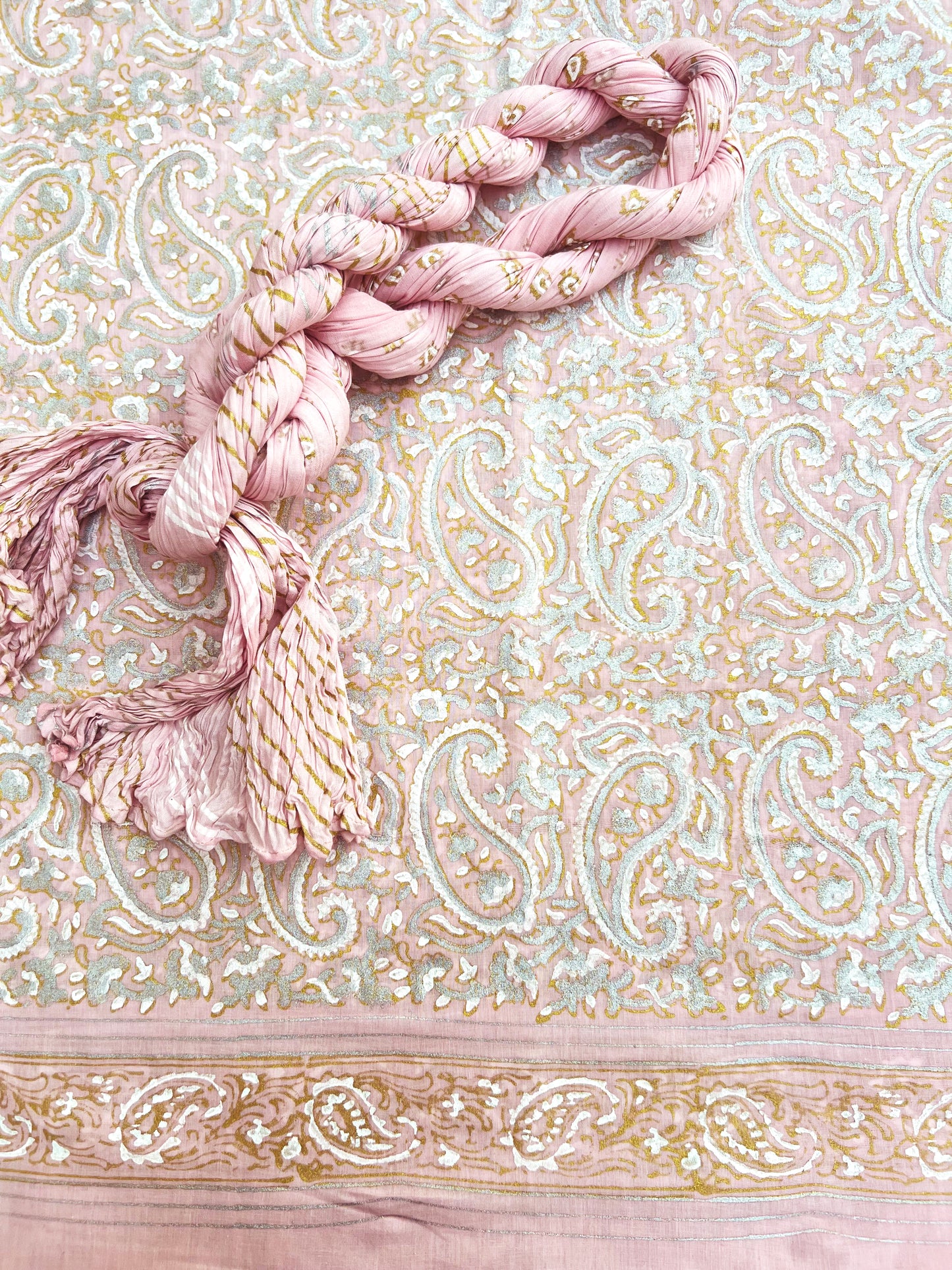 Versatile Elegent Paisley Design Block Printed with luxurious Gold Silver and White - Unstitched Collection