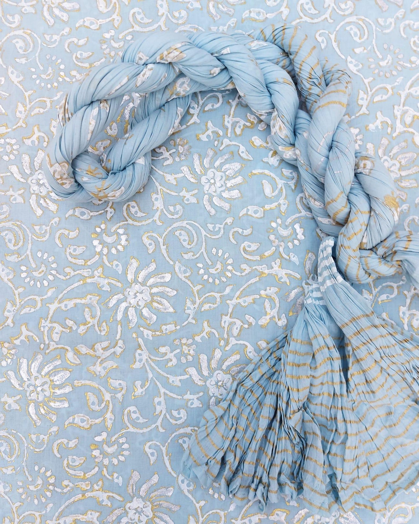 Alluring Sunflowers Block Printed with Luxury Gold Silver - Unstitched Collection