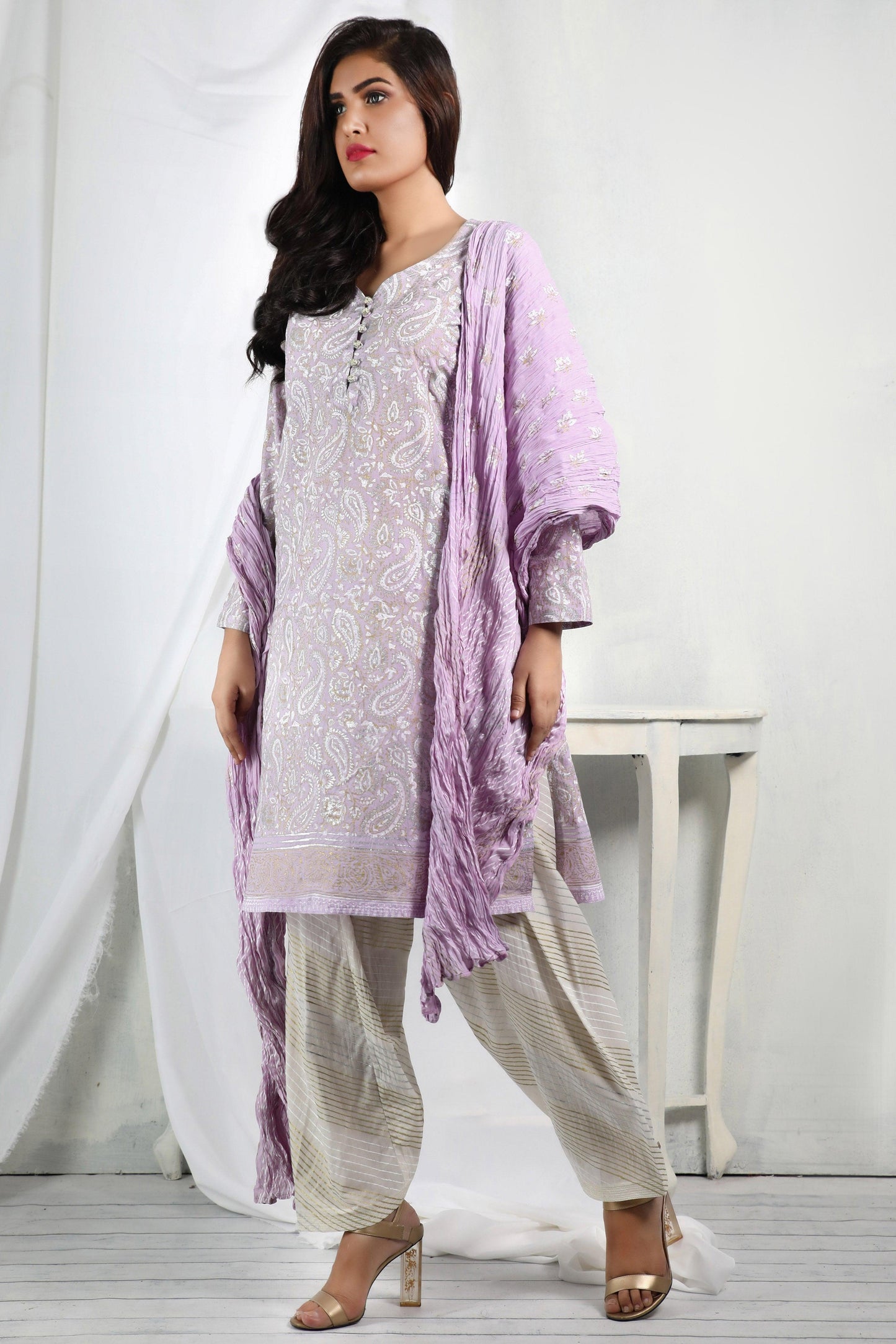 Elevate your style with our hand block printed collection in Lilac.- Stitched Collection