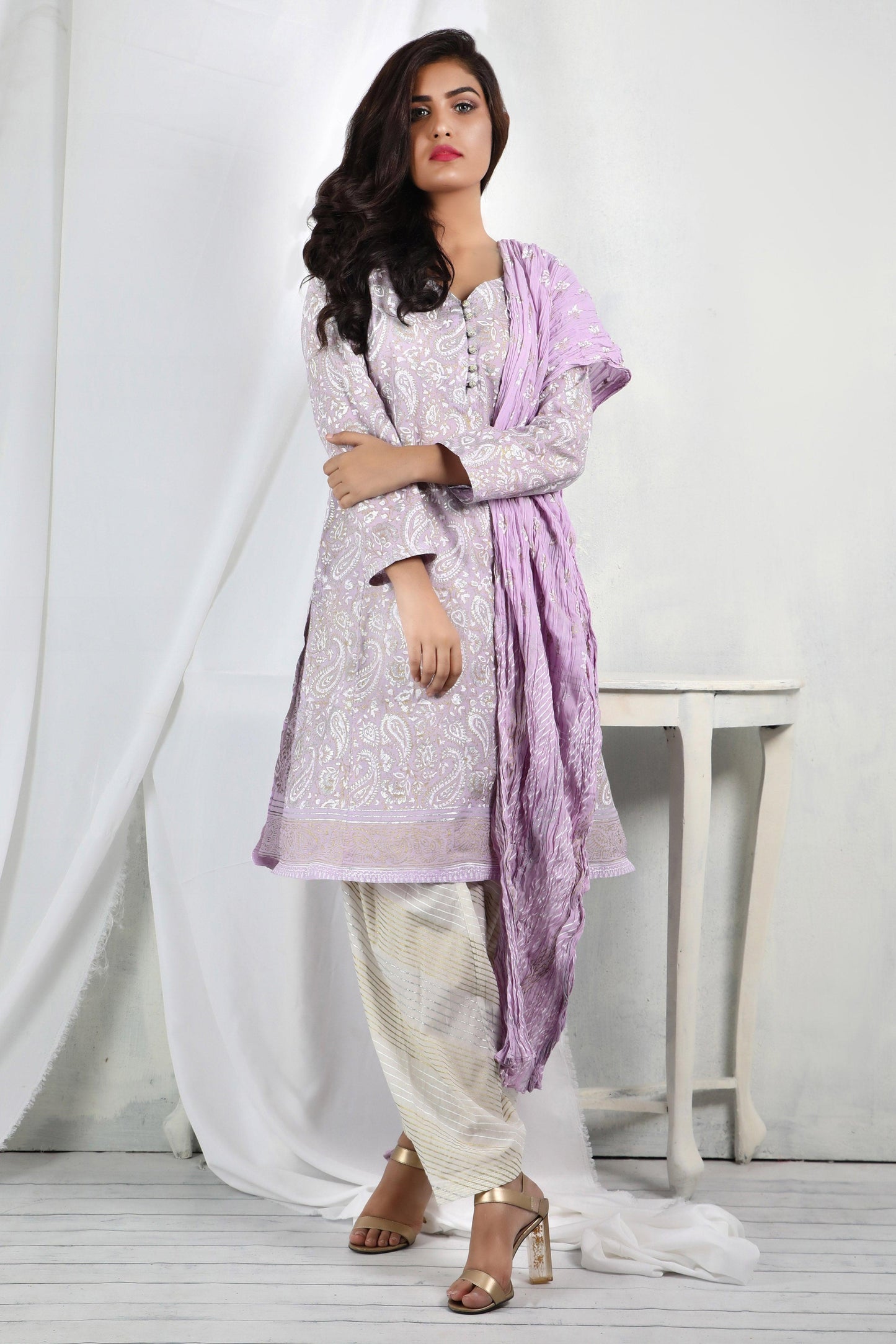 Elevate your style with our hand block printed collection in Lilac.- Stitched Collection