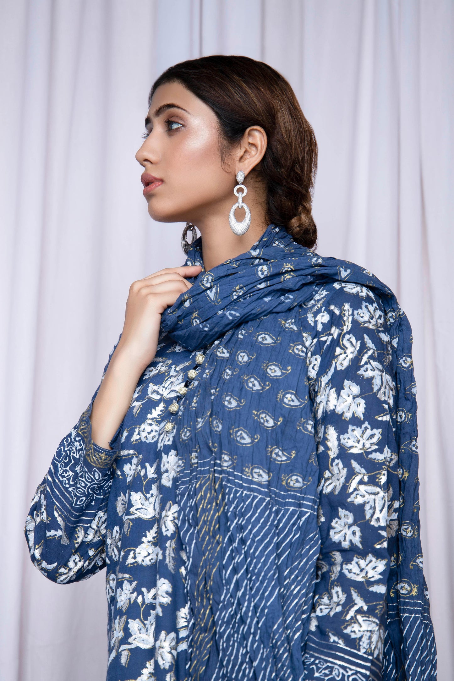 Look Resplendent clad in this gold silver block printed endowed design - Stitched Collection