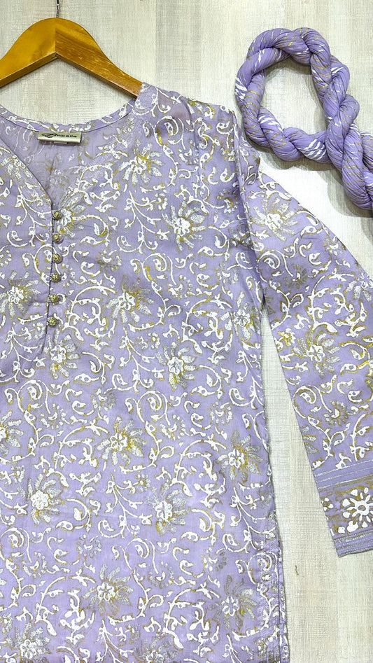 Alluring Sunflowers Block Printed with Luxury Gold Silver - Stitched Collection