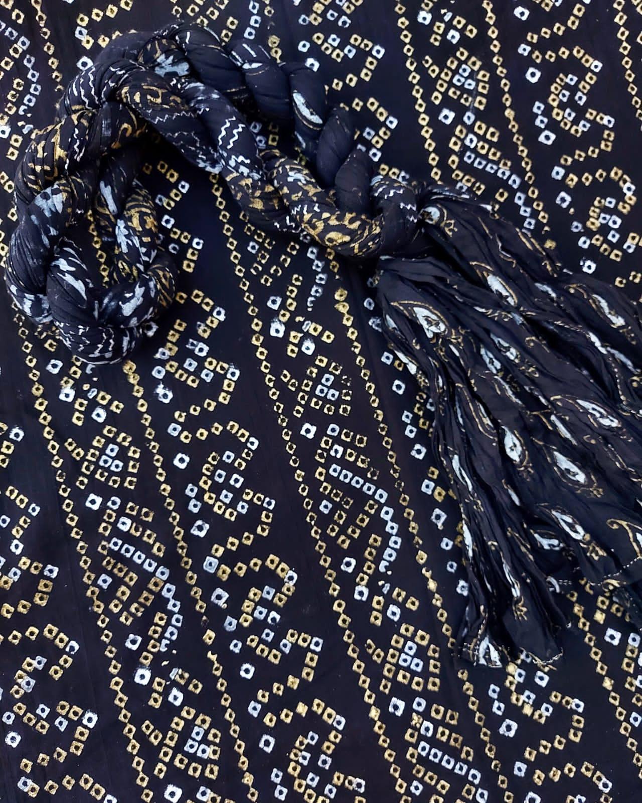 Bandhani Design with Gold silver block printed Unstitched Collection