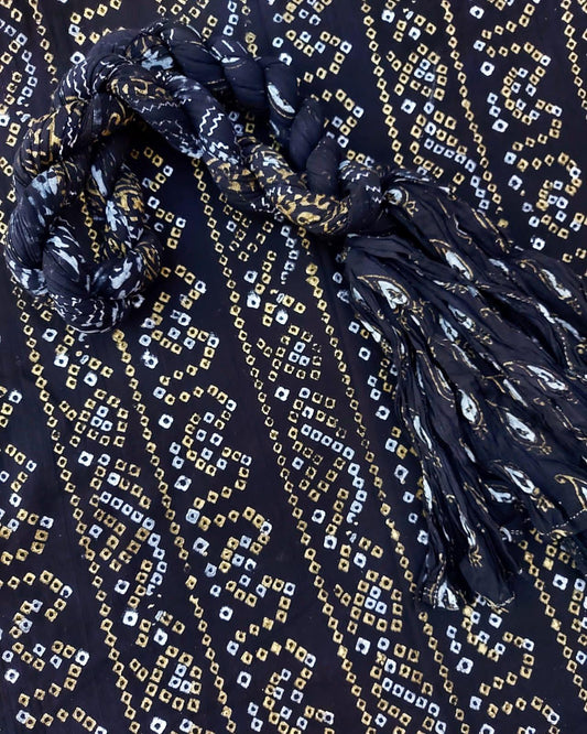 Bandhani Design with Gold silver block printed Unstitched Collection