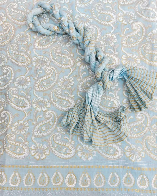 a blend of gold, silver, and white, with a hand block print that's simply amazing - Unstitched Collection