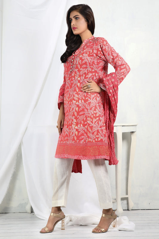 Indulge in the beauty of our carrot red lawn dream..- Stitched Collection