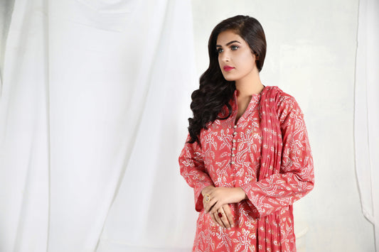 Indulge in the beauty of our carrot red lawn dream..- Stitched Collection
