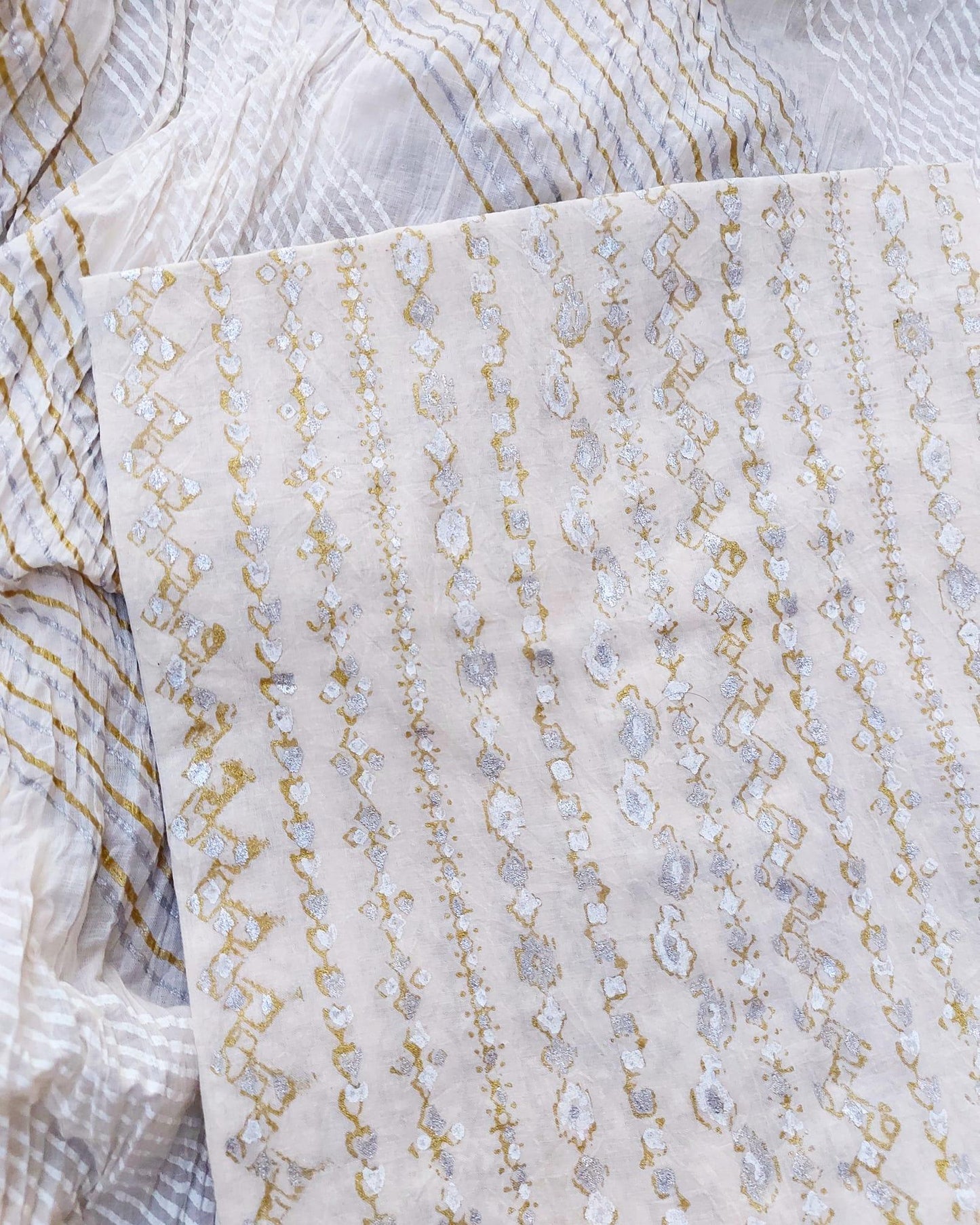 Eminent your beautiful look in this intricate design block printed with gold silver - Unstitched Collection