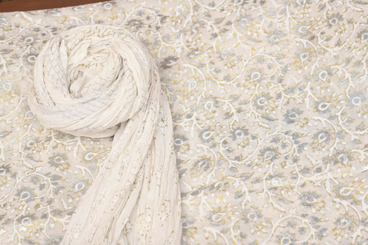 Enticing Daisy flowers Block Printed with Luxury Gold Silver - Unstitched Collection