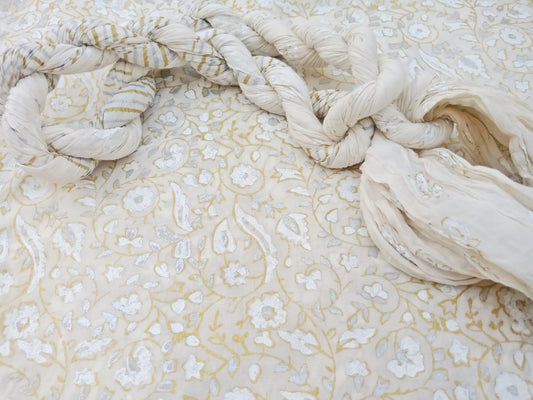 Gold silver block printed Unstitched Collection