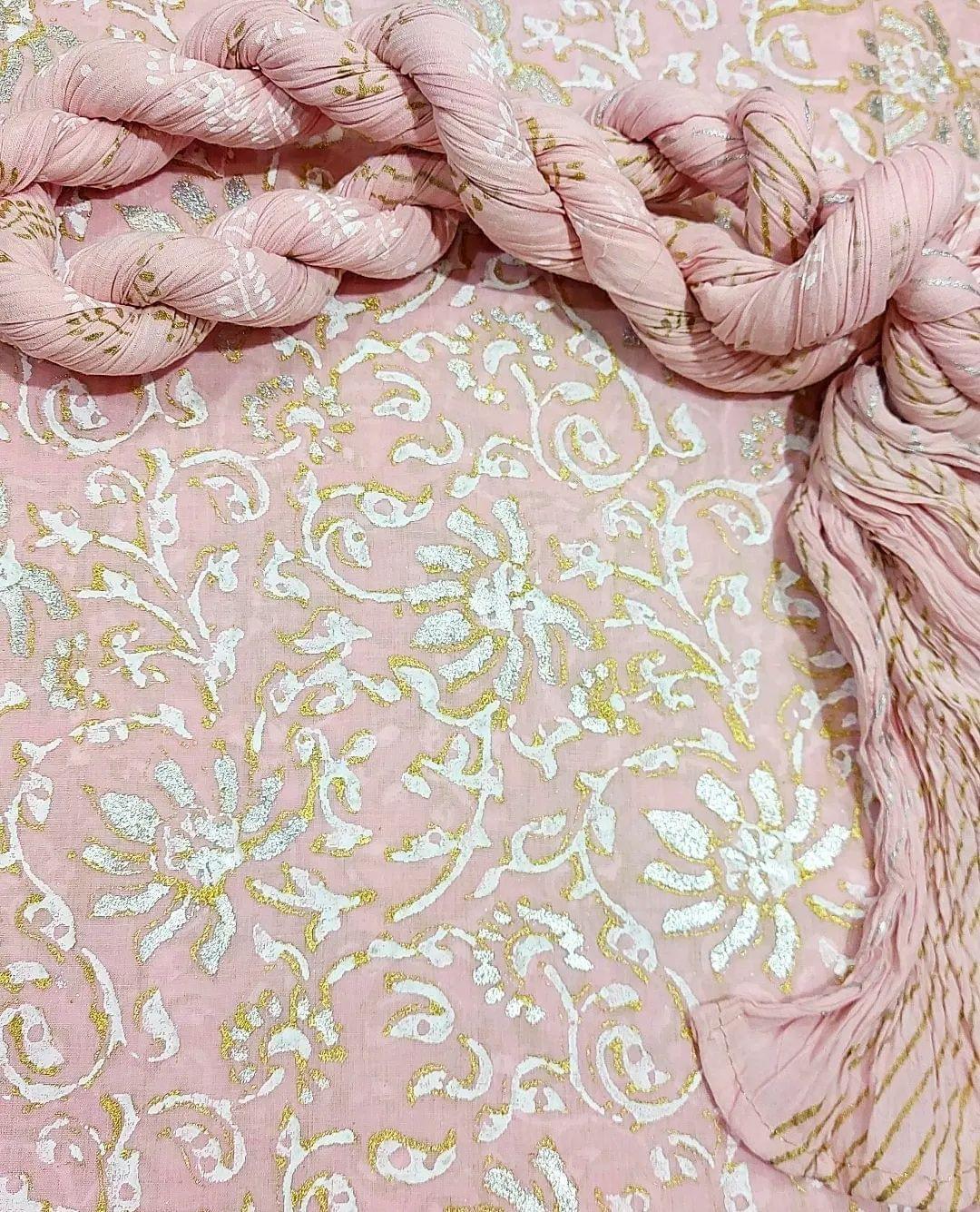 Alluring Sunflowers Block Printed with Luxury Gold Silver - Unstitched Collection